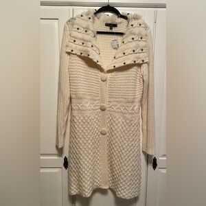 NWT Rabbit Fur Trim Cardigan With Studs & Knit Button Accents by Sioni
